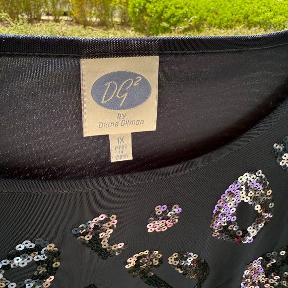 DG2 by Diane Gilman Women's Size 1X Sequined Pullover Dress Shirt Navy NWT - Picture 13 of 16